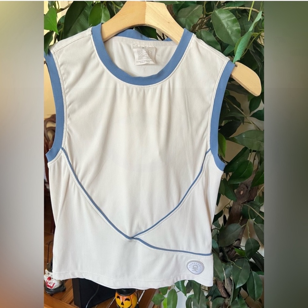 Chic White Sleeveless Top with Blue Accents